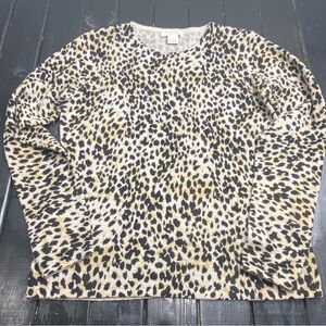 Peck & Peck 100% Cashmere Size L Sweater Leopard Print Pullover Crew Neck 2-Ply